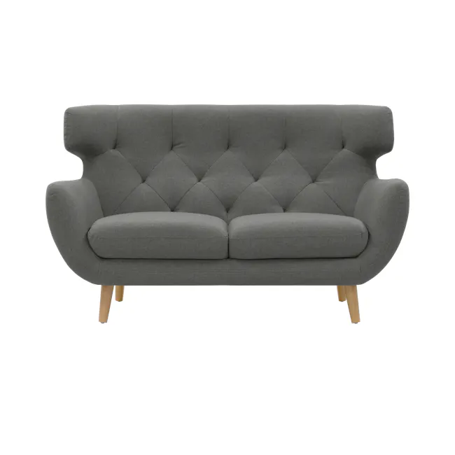 Agatha 3 Seater Sofa with Agatha 2 Seater Sofa - Granite - 2 - Grey upholstered sofa, modern design, tufted backrest, wooden