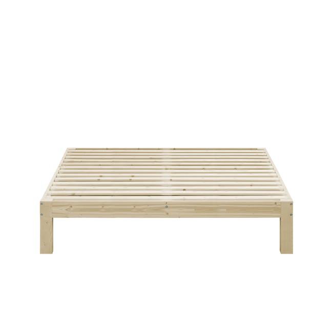 Katana Queen Wooden Headboard Bed - 5 - Wooden bed frame, light wood finish, horizontal slats, sturdy construction, simple