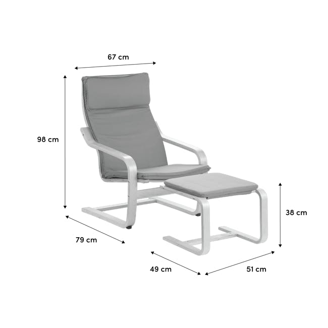 Mizuki Lounge Chair with Ottoman - Light Grey - 5 - Modern lounge chair, 67 cm height, 98 cm seat height, 79 cm backrest