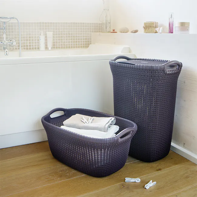 Knit Laundry Basket 40L - Oasis White - 6 - Wet and clean bathroom, neatly folded towels, wicker laundry baskets, white