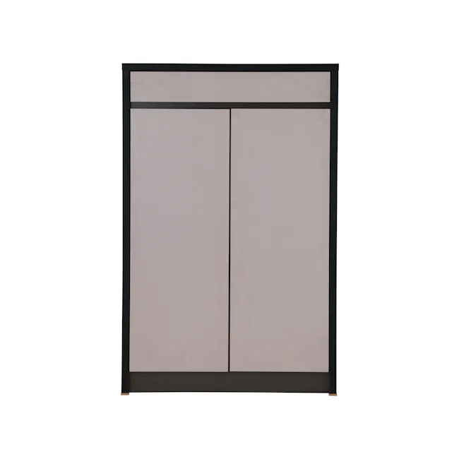 Harvey 2 Door Shoe Cabinet - Grey - 1 - Wooden cabinet with black frame, minimalist design, light wood finish, vertical