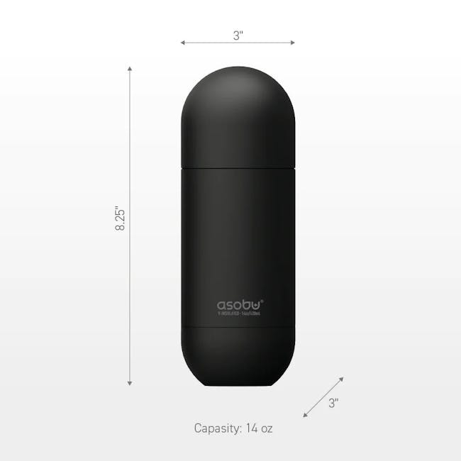 Asobu Puramic Orb Water Bottle 420ml - Black - 5 - Asobu insulated cylindrical device, 14 oz capacity bottle, 3-inch height