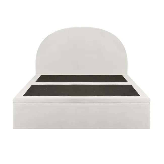 Aspen Queen Storage Bed - Ice Grey - 4 - White upholstered bed with black accents, minimalist design, modern aesthetic