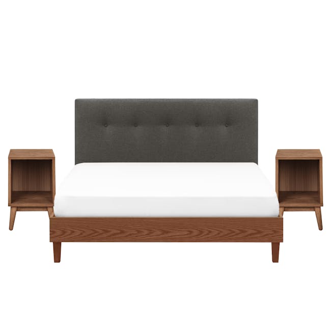 Landon Queen Bed with 2 Kyoto Single Shelf Bedside Table in Walnut - 0