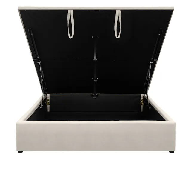 Nolan Queen Storage Bed - Oatmeal - 3 - Black music case with white interior, minimalist design, open lid, elegant