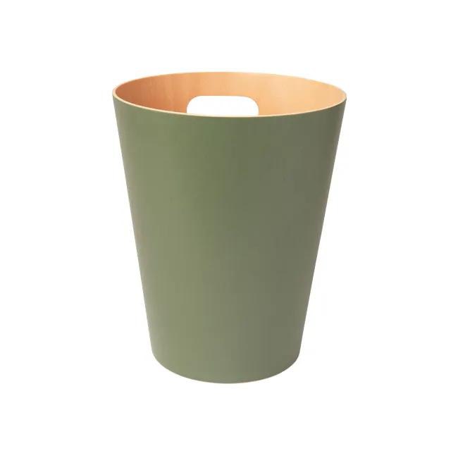 Woodrow Can - Natural, Spruce - 5 - Green, cylindrical, hollow, smooth, matte finish, natural wood top, minimalist design