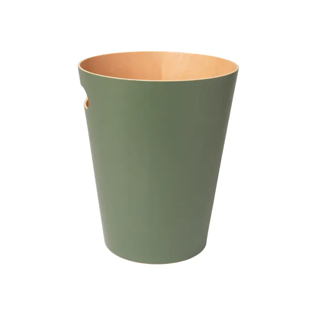 Woodrow Can - Natural, Spruce - 4 - Green ceramic bucket, minimalist design, smooth surface, natural wood interior, matte