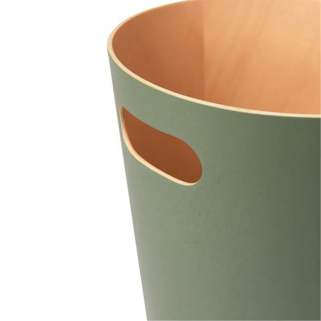 Woodrow Can - Natural, Spruce - 7 - Green cylindrical container with brown lid, textured surface, smooth edges, minimalist