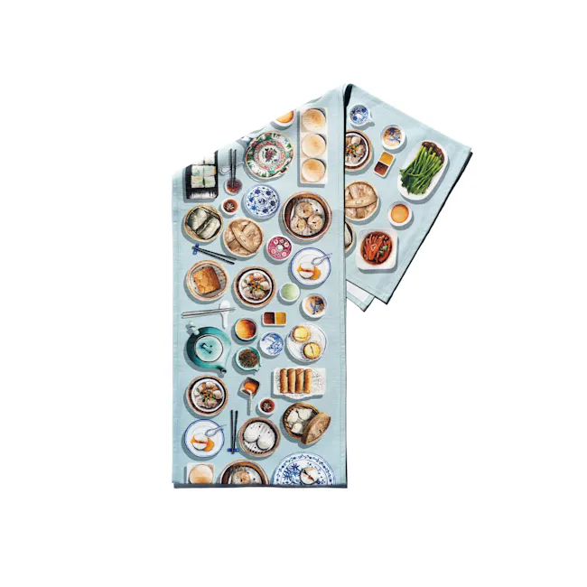 Singlapa Chinese Dim Sum Table Runner - 1 - Chinese tea set, traditional dining tablecloth, various dishes, ceramic plates