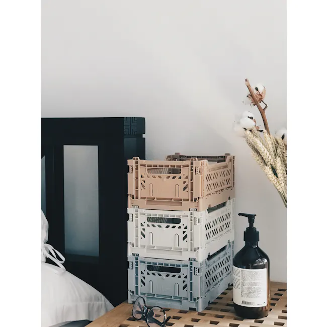 Aykasa Foldable Minibox - Sage - 6 - multiway minibus, plastic crates, stacked containers, beige and white crates, cotton