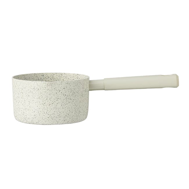 Arong Nonstick Saucepan - Grey & Cream White - 1 - Stainless steel pot with speckled design, ceramic handle, minimalist