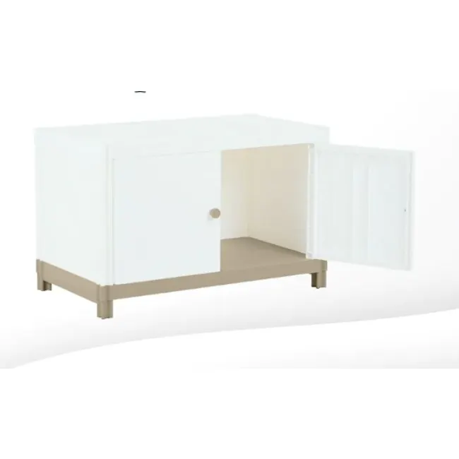 Flo 2-Door Low Storage Cabinet - Snow - 4 - White cabinet with open doors, minimalist design, open shelving, small storage