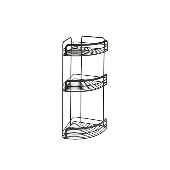 Metaltex Origin 3 Tier Corner Shelf - Black - 1 - - Black metal shelving unit with three levels, - Sleek, modern design with