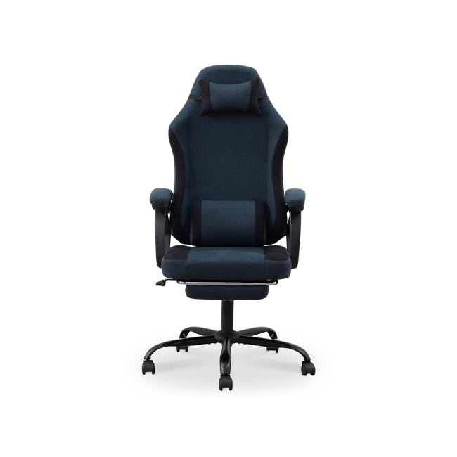 Zeus Gaming Chair with Footrest - Navy Blue (Fabric) - 0