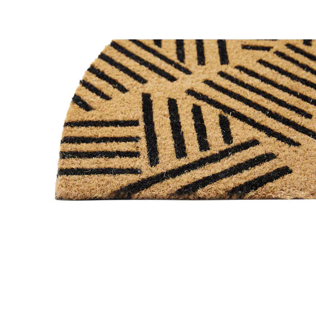 Thane Coir Door Mat - 4 - Golden brown textured surface, black stripes, black and gold pattern, beige and black design