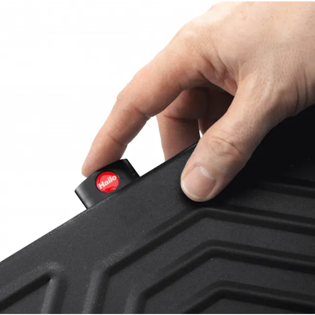 Hailo L100 Aluminium 8 Step Folding Ladder - 12 - Handy button, black textured surface, red circular button, Hello Kitty