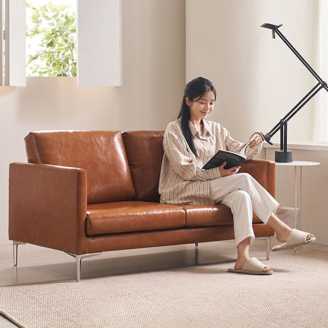 Leca 2 Seater Sofa - Camel (Faux Leather) - 7