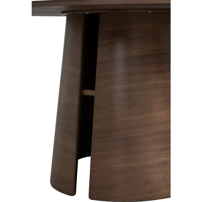 Orla Round Dining Table 1.2m - 6 - Wooden desk with curved legs, dark polished finish, natural wood grain, sleek design