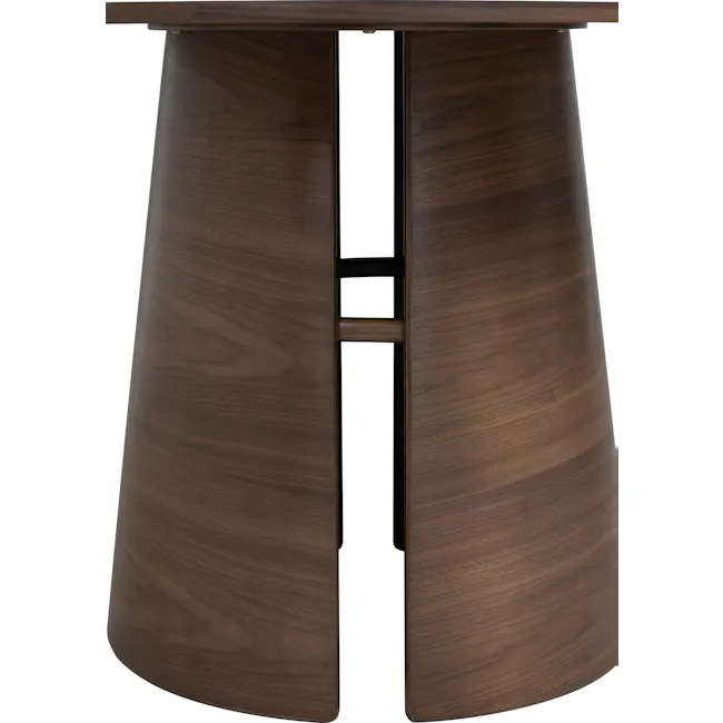 Orla Round Dining Table 1.2m - 12 - Wooden table with curved legs, dark brown finish, smooth surface, elegant design