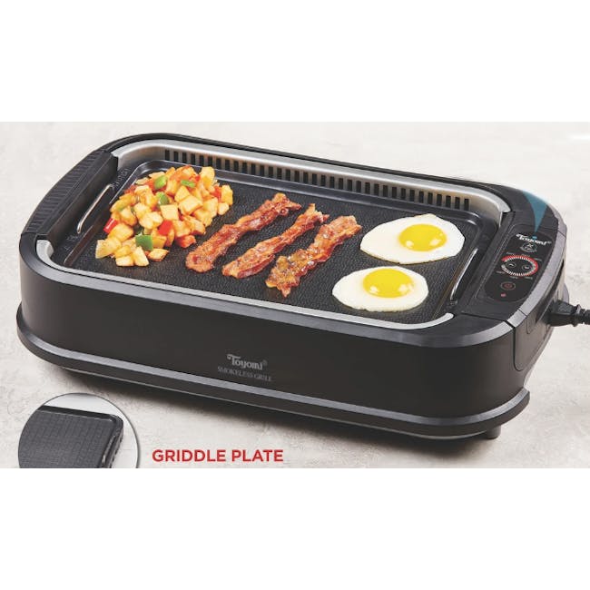TOYOMI Electric Smokeless BBQ Model: BBQ 2002 - 3 - Griddle plate, portable grill, bacon, eggs, vegetables, cooking