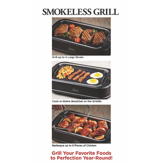 TOYOMI Electric Smokeless BBQ Model: BBQ 2002 - 4 - Grill up to 4 Large Steaks, Cook an Entire Breakfast on the Griddle