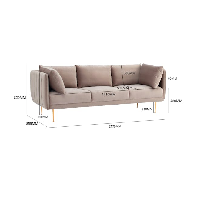 (As-is) Esme 3 Seater Sofa - Blush (Velvet) - 15