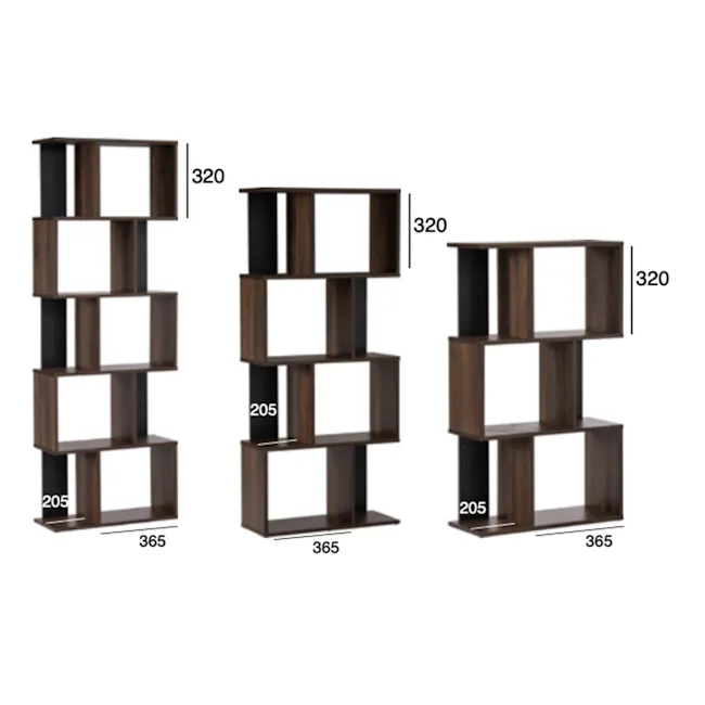 Aldea Bookshelf - Walnut - 9 - Multi-functional shelving unit with varying heights and designs, 320-inch height shelving