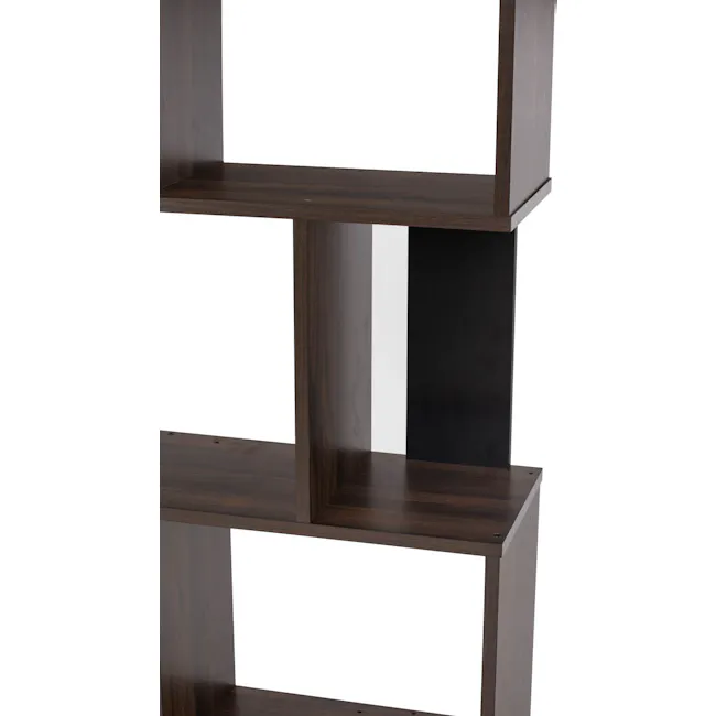 Aldea Bookshelf - Walnut - 8 - Dark wood shelf, minimalist design, modern furniture, sleek structure, three-tiered shelving
