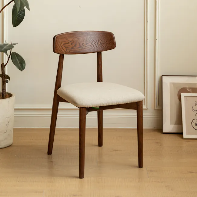 Solis Dining Chair - Walnut, Gravel White (Fabric) - 2
