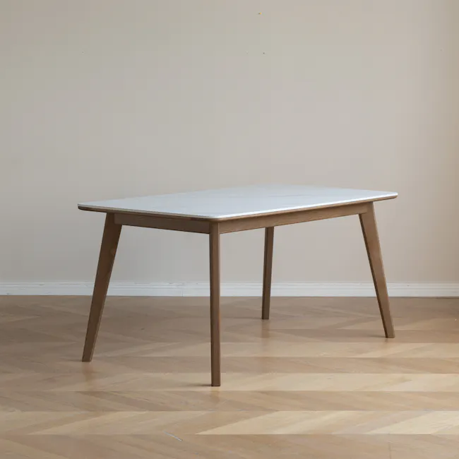 Nellie Dining Table 1.4m - Walnut (Sintered Stone) - 9 - Modern minimalist table, light wood legs, white marble top