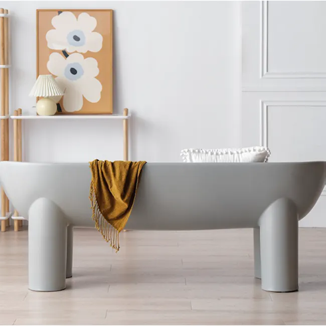 Kibo Lounge Scoop Bench - Grey - 6 - modern bathroom, minimalist design, floating tub, white ceramic bathtub, natural light