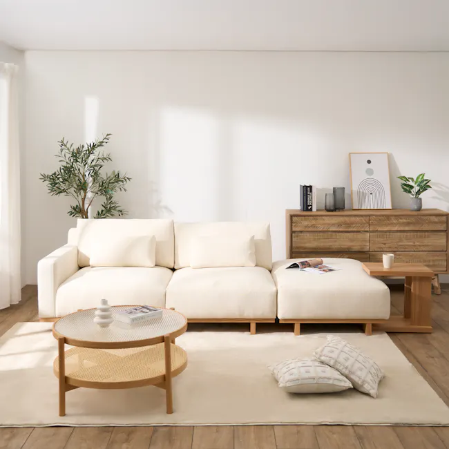 Miu 3 Seater Extended Lounge Sofa - 3 - Minimalist living room, modern furniture, neutral color palette, cozy atmosphere