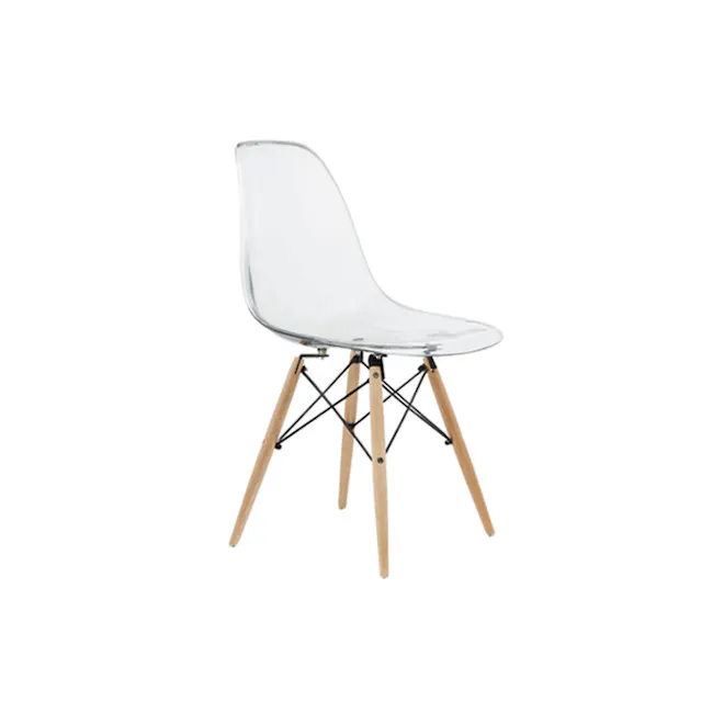 Oslo Chair - Natural, Clear - 2 - Clear glass chair, minimalist design, modern furniture, sleek chair, wooden legs, tripod