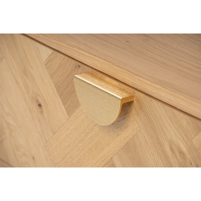 Lowell Sideboard 1.8m - 12 - Golden drawer pull, sleek design, polished finish, wooden floor, herringbone pattern, natural