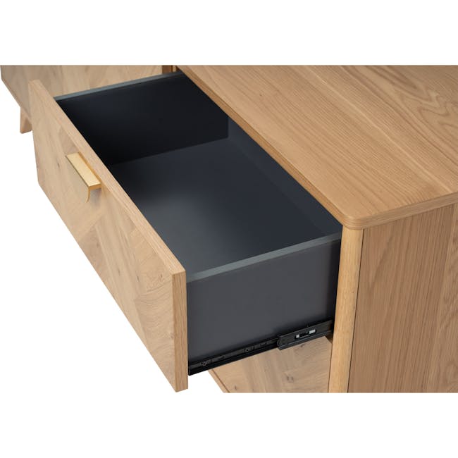 Lowell Sideboard 1.8m - 8 - Wooden drawer with black interior, sleek design, minimalist aesthetic, modern furniture, open