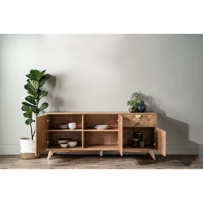 Lowell Sideboard 1.8m - 2 - modern kitchen cabinet, minimalist design, wooden shelves, open cabinet, indoor plant, natural