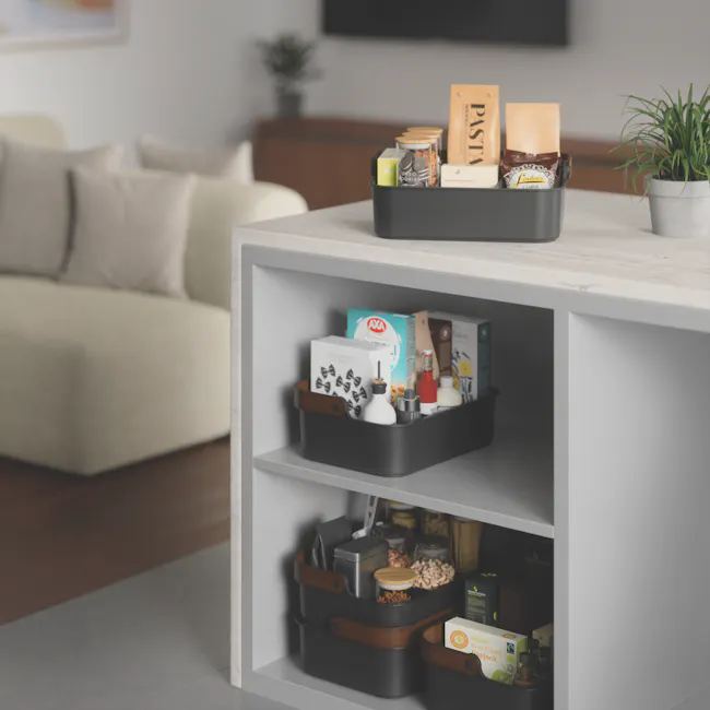 Bellwood Large Storage Organiser - Black, Walnut - 2 - Organized pantry, neatly arranged, minimalist design, modern kitchen
