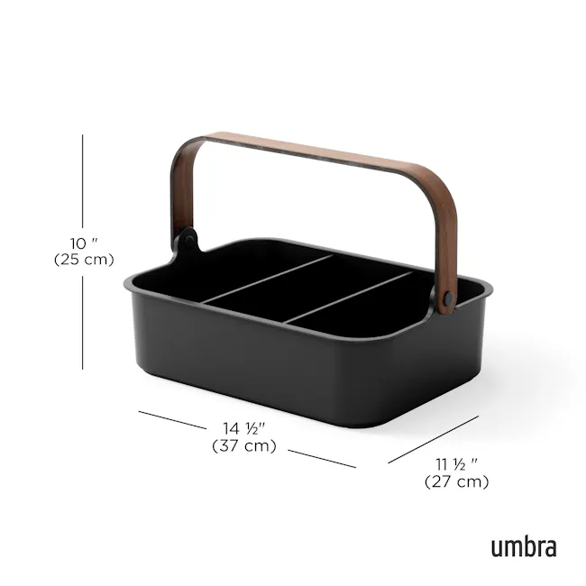 Bellwood Large Storage Organiser - Black, Walnut - 16 - Umbrella-shaped, black, rectangular, open-top, three-sectioned