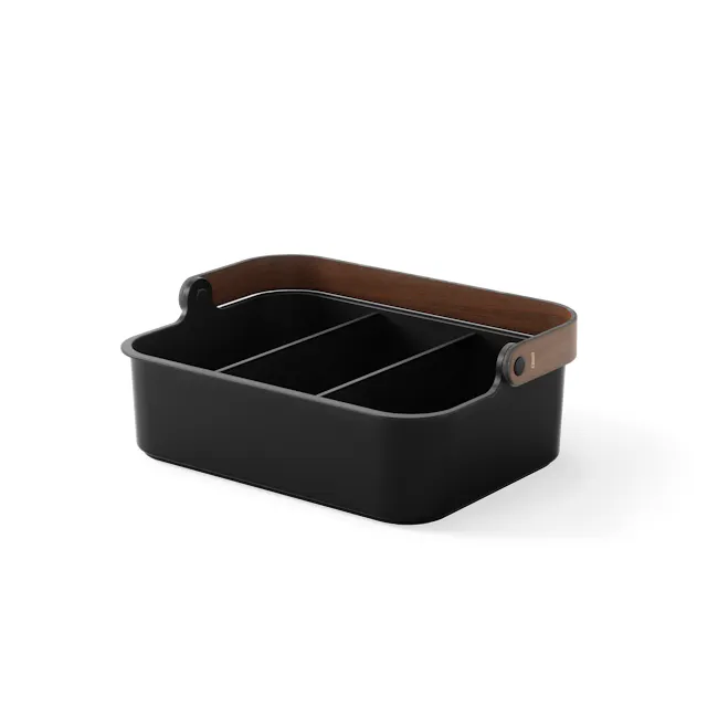 Bellwood Large Storage Organiser - Black, Walnut - 8 - 3D rendering, modern kitchenware, black and wood design, sleek tray