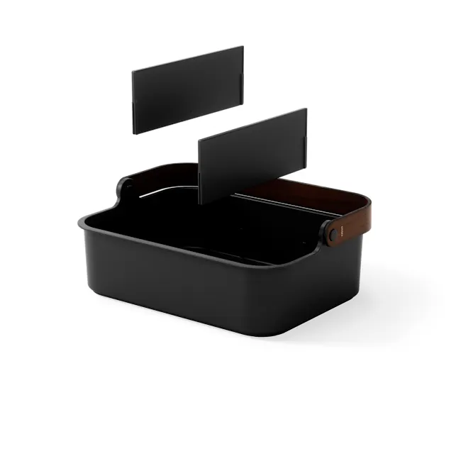 Bellwood Large Storage Organiser - Black, Walnut - 15 - Black sleek monitor tray, minimalist design, floating monitors