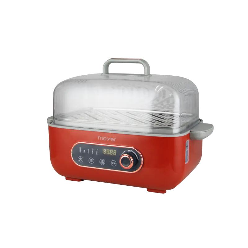 Mayer 10L Digital Food Steamer MMFS10 - 12 - Red electric cooker with digital display, stainless steel lid, control panel