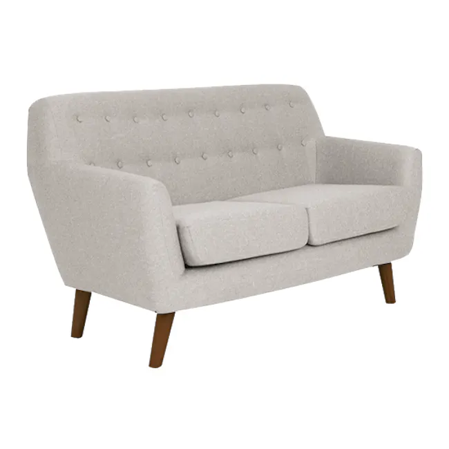 Emma 2 Seater Sofa - Sand - 6 - Modern tufted sofa with plush fabric, elegant wooden legs, stylish cushioned armrests