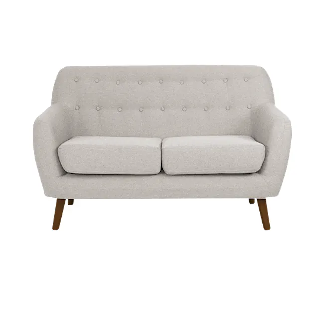 Emma 2 Seater Sofa - Sand - 13 - Modern tufted sofa with cushioned seats and backrest, light gray fabric, wooden legs