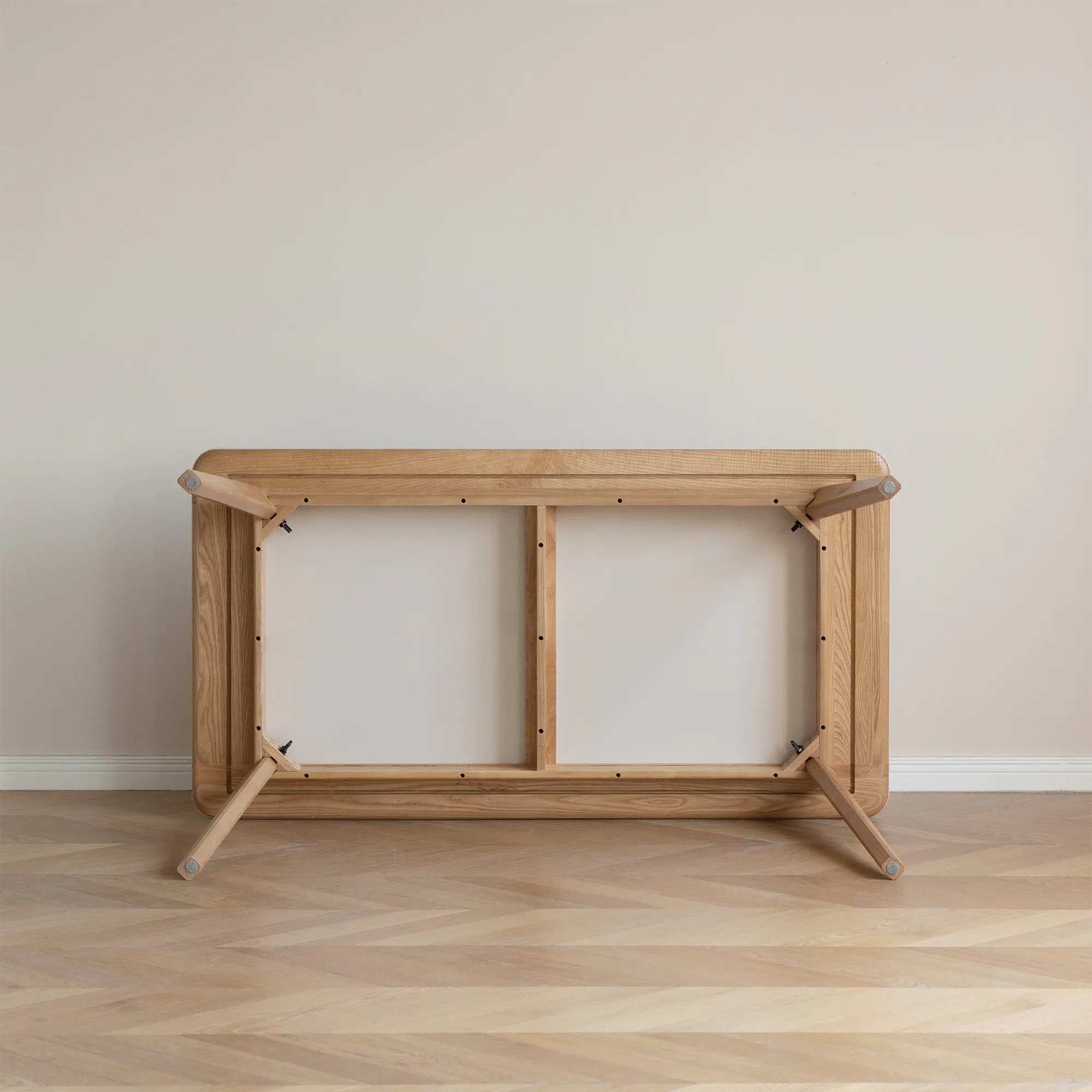 Nellie Dining Table 1.4m - Oak (Sintered Stone) - 13 - Wooden frame, minimalist design, light wooden finish, herringbone