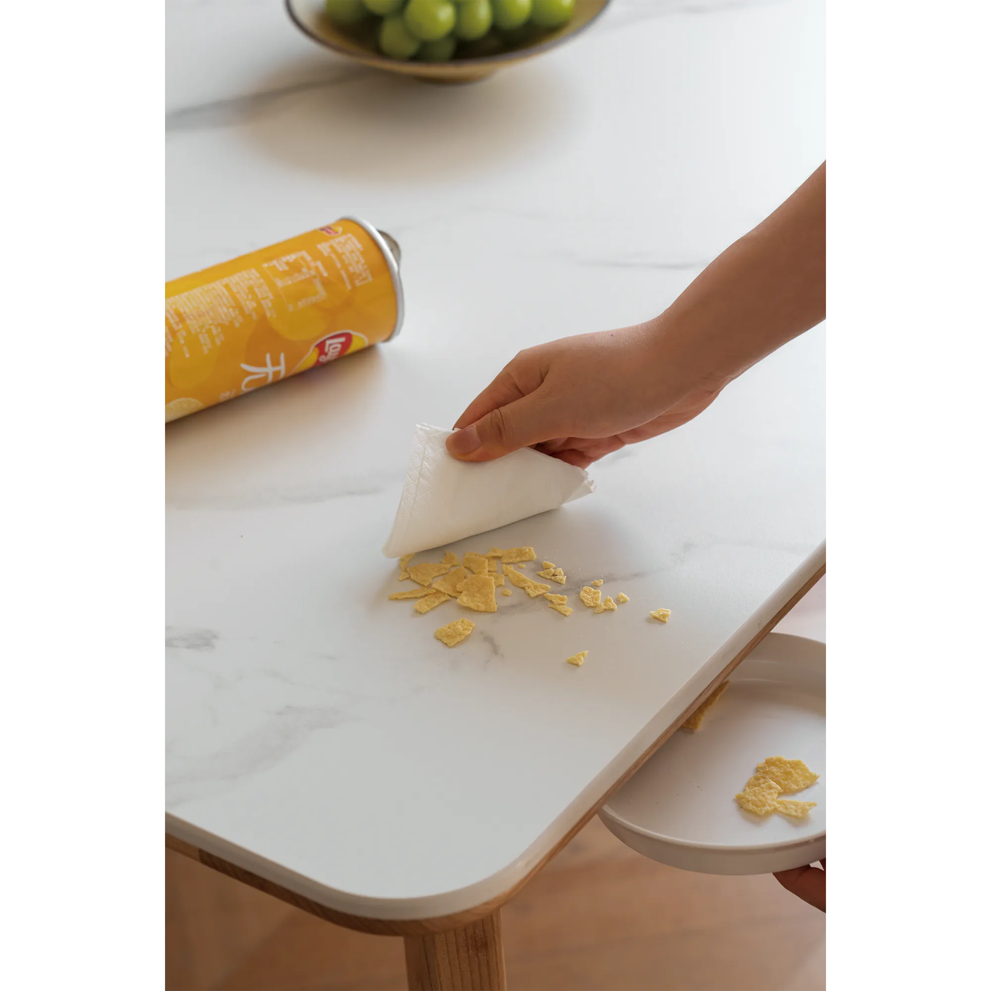 Nellie Dining Table 1.4m - Oak (Sintered Stone) - 23 - paper bag, crumpled paper, napkin, food waste, crumbs, small pieces