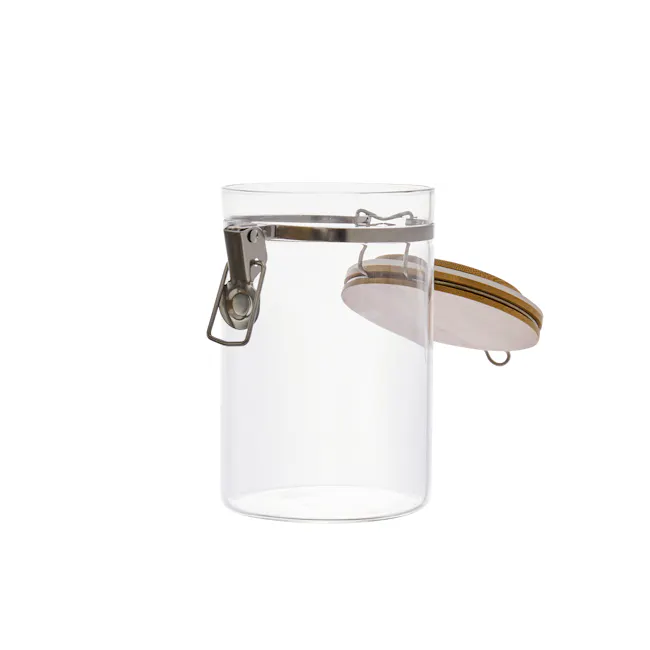 EVERYDAY Glass Jar with Bamboo Lid & Clamp (3 Sizes) - 5 - Clear glass jar, metal clasp, hanging lid, transparent container