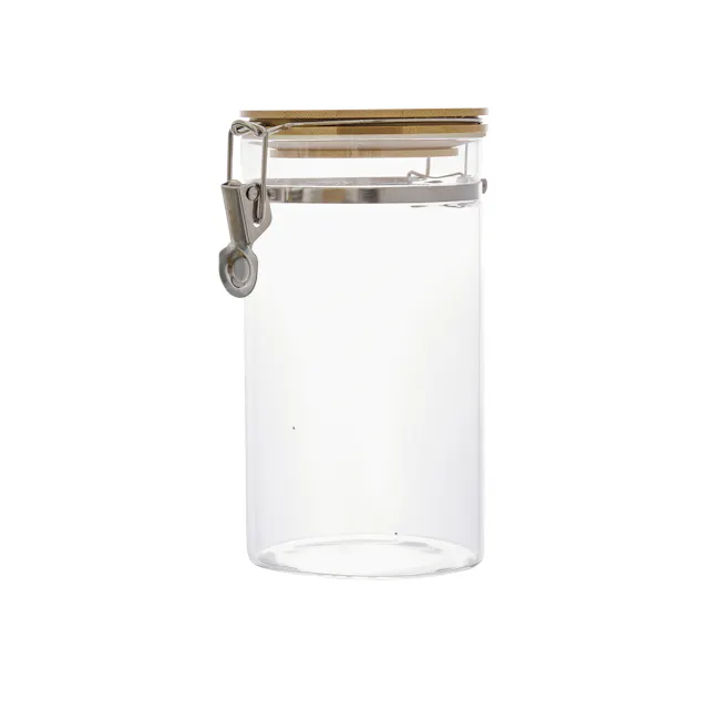 EVERYDAY Glass Jar with Bamboo Lid & Clamp (3 Sizes) - 6 - Clear glass jar, metallic clasp, transparent container, empty