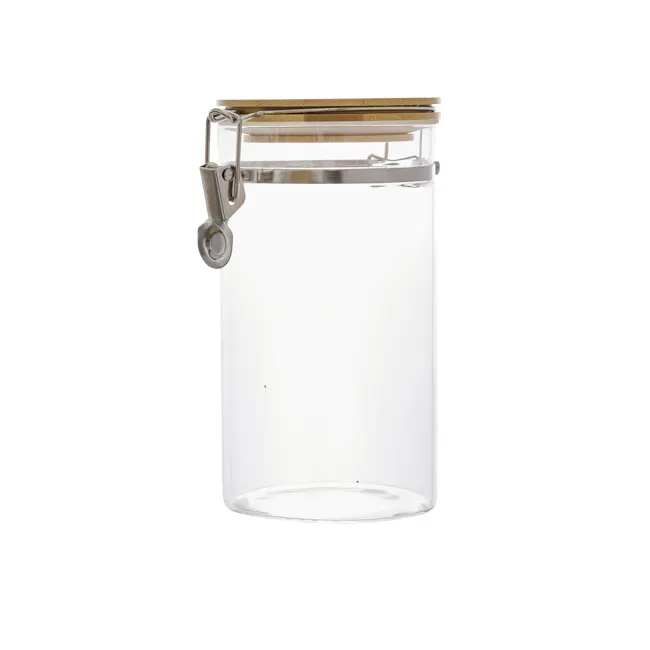EVERYDAY Glass Jar with Bamboo Lid & Clamp (3 Sizes) - 6 - Clear glass jar, metallic clasp, transparent container, empty