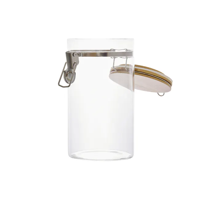 EVERYDAY Glass Jar with Bamboo Lid & Clamp (3 Sizes) - 7 - Clear glass jar, metal clamp, transparent container, empty glass