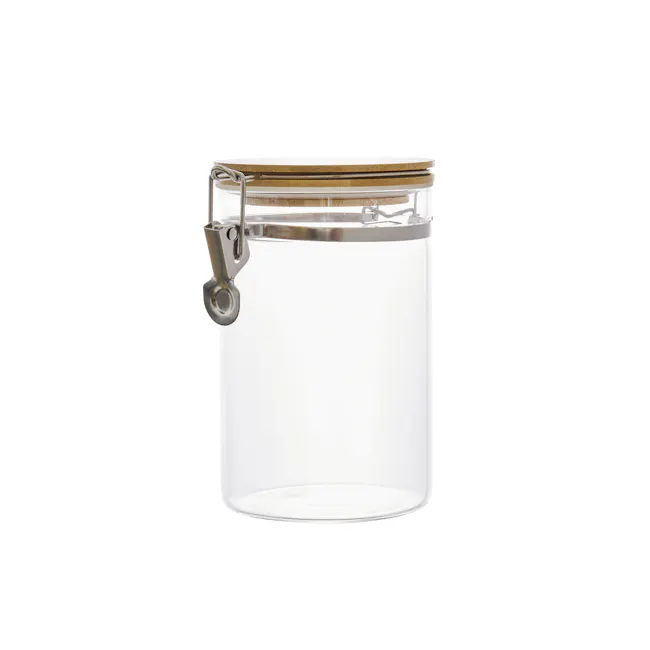 EVERYDAY Glass Jar with Bamboo Lid & Clamp (Set of 3) - 5 - Clear glass jar, transparent container, minimalist design